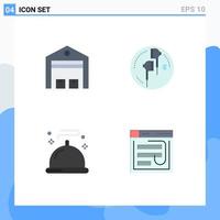 Set of 4 Vector Flat Icons on Grid for delivery music store ear menu Editable Vector Design Elements