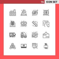 Modern Set of 16 Outlines Pictograph of food office view building book Editable Vector Design Elements