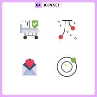 conjunto de 4 paquetes de iconos planos comerciales para tarjeta de evento de seguro de carta de cama elementos de diseño vectorial editables vector