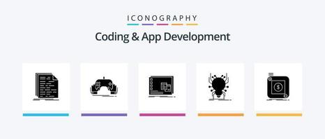 Coding And App Development Glyph 5 Icon Pack Including insect. program. entertainment. os. mac. Creative Icons Design vector