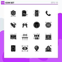 Group of 16 Solid Glyphs Signs and Symbols for malware telephone message ring call Editable Vector Design Elements