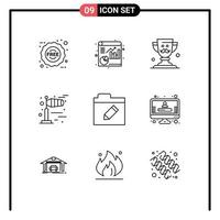 Set of 9 Modern UI Icons Symbols Signs for account folder dad edit weather Editable Vector Design Elements
