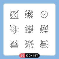 9 Thematic Vector Outlines and Editable Symbols of heart light science rood social Editable Vector Design Elements