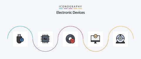 Devices Line Filled Flat 5 Icon Pack Including gadget. computers. gadget. hardware. disc vector