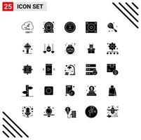 Group of 25 Modern Solid Glyphs Set for hard disk devices shop interface close Editable Vector Design Elements