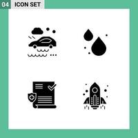 Stock Vector Icon Pack of 4 Line Signs and Symbols for bad weather condition file wet road spring rocket Editable Vector Design Elements