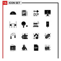 Pictogram Set of 16 Simple Solid Glyphs of furniture chair layout pc device Editable Vector Design Elements