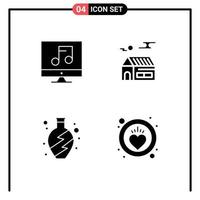 Pack of 4 creative Solid Glyphs of audio living video sun health Editable Vector Design Elements