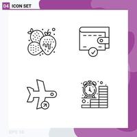 Mobile Interface Line Set of 4 Pictograms of pineapple plane summer wallet transport Editable Vector Design Elements