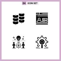 Set of 4 Vector Solid Glyphs on Grid for plant bulb growth design solution Editable Vector Design Elements