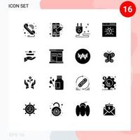 Set of 16 Modern UI Icons Symbols Signs for serve waiter cable development bug Editable Vector Design Elements