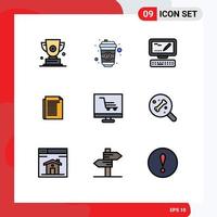 Set of 9 Modern UI Icons Symbols Signs for project development computer paper note Editable Vector Design Elements