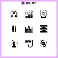 9 User Interface Solid Glyph Pack of modern Signs and Symbols of bottle shade graph maskara help Editable Vector Design Elements