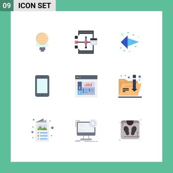 conjunto de 9 paquetes de colores planos comerciales para diseño de diagrama de flujo de teléfono móvil flecha izquierda elementos de diseño vectorial editables vector