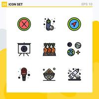 Universal Icon Symbols Group of 9 Modern Filledline Flat Colors of farm agriculture location video board Editable Vector Design Elements