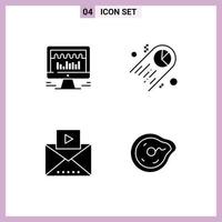 Pack of 4 Modern Solid Glyphs Signs and Symbols for Web Print Media such as computer mail graph statistics video Editable Vector Design Elements