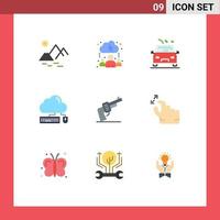 Mobile Interface Flat Color Set of 9 Pictograms of hand data danger cloud keyboard Editable Vector Design Elements