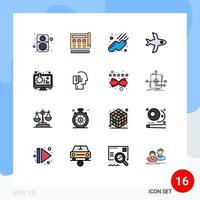 Mobile Interface Flat Color Filled Line Set of 16 Pictograms of sample tube online experiment web flask flight Editable Creative Vector Design Elements
