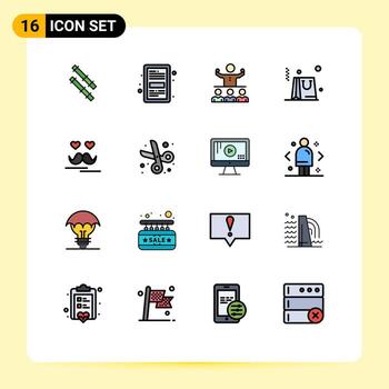 16 signos de línea llenos de color plano universal símbolos de padres celebran el crecimiento bolsa de compras elementos de diseño de vector creativo editable