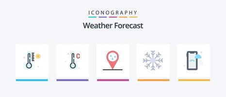 Paquete de 5 íconos de tiempo plano que incluye. nieve. lluvioso. diseño de iconos creativos vector