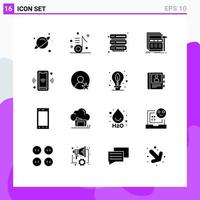 Mobile Interface Solid Glyph Set of 16 Pictograms of signal wireframe hosting webpage page Editable Vector Design Elements