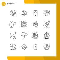 Set of 16 Commercial Outlines pack for avatar money application economy map Editable Vector Design Elements