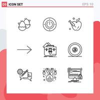 Group of 9 Modern Outlines Set for briefcase file apple bag right Editable Vector Design Elements