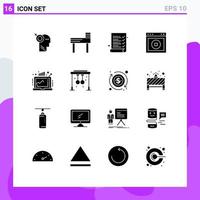 Set of 16 Commercial Solid Glyphs pack for grow business exam website ux Editable Vector Design Elements