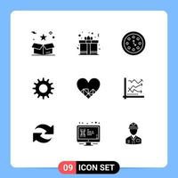 9 Creative Icons Modern Signs and Symbols of heart gear love cog time Editable Vector Design Elements