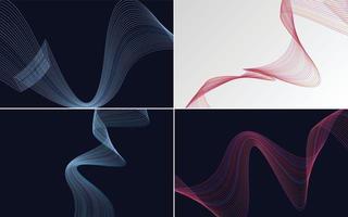 Set of 4 geometric wave pattern background Abstract waving line vector