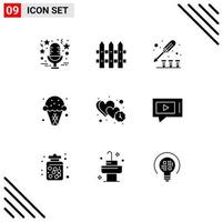 conjunto de 9 iconos de interfaz de usuario modernos símbolos signos para el controlador de crema de reloj postre de hielo elementos de diseño vectorial editables vector