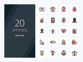 20 icono lleno de línea de pascua para presentación vector