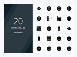 20 Multimedia Solid Glyph icon for presentation vector