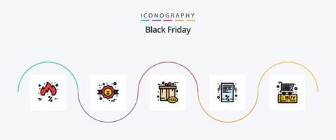 paquete de 5 iconos planos llenos de línea de viernes negro que incluye viernes negro. factura. venta. viernes negro caja de regalo vector