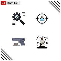 Mobile Interface Filledline Flat Color Set of 4 Pictograms of business user effective man handgun Editable Vector Design Elements