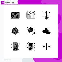 Group of 9 Modern Solid Glyphs Set for carbon ship wheel engine ship search Editable Vector Design Elements