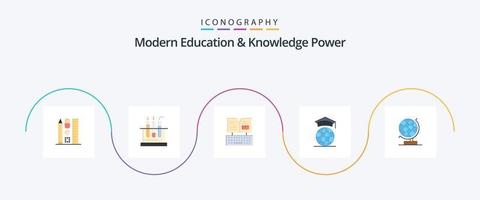 Paquete de 5 íconos planos de educación y conocimiento moderno que incluye oficina. graduación. llave. en línea. globo vector