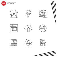 Editable Vector Line Pack of 9 Simple Outlines of cloud upload spy ware arrow website Editable Vector Design Elements