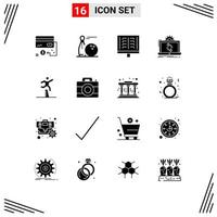 Pack of 16 creative Solid Glyphs of analysis data play xray radioscopy Editable Vector Design Elements