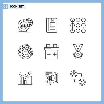 Group of 9 Modern Outlines Set for project processing learning management security Editable Vector Design Elements
