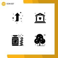 Set of 4 Vector Solid Glyphs on Grid for arrow money bank shield beach Editable Vector Design Elements