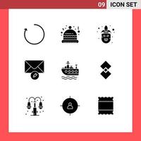 Modern Set of 9 Solid Glyphs and symbols such as coin transport mardi gras swim write Editable Vector Design Elements