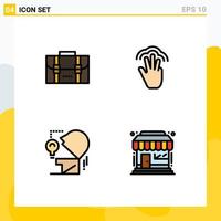 4 User Interface Filledline Flat Color Pack of modern Signs and Symbols of backpack marketing office hand head Editable Vector Design Elements