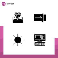 Set of 4 Vector Solid Glyphs on Grid for brilliant ray hotel touch monitor Editable Vector Design Elements