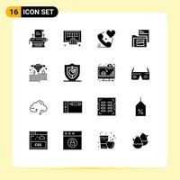 Universal Icon Symbols Group of 16 Modern Solid Glyphs of folder document tablet data love Editable Vector Design Elements