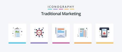 paquete de iconos de 5 planos de marketing tradicional que incluye. teléfono. Boletín electrónico. llamadas suscribir. diseño de iconos creativos vector