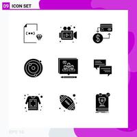 Pictogram Set of 9 Simple Solid Glyphs of argument planets accounting galaxy marketing Editable Vector Design Elements