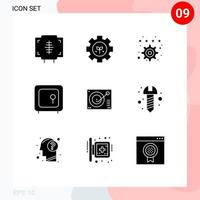 Modern Set of 9 Solid Glyphs and symbols such as safety gold setting box settings Editable Vector Design Elements