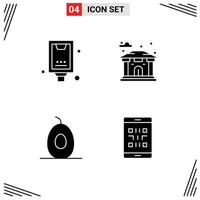 Mobile Interface Solid Glyph Set of 4 Pictograms of advertising food marketing city code Editable Vector Design Elements