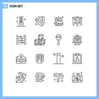 User Interface Pack of 16 Basic Outlines of bag study clipboard school education Editable Vector Design Elements